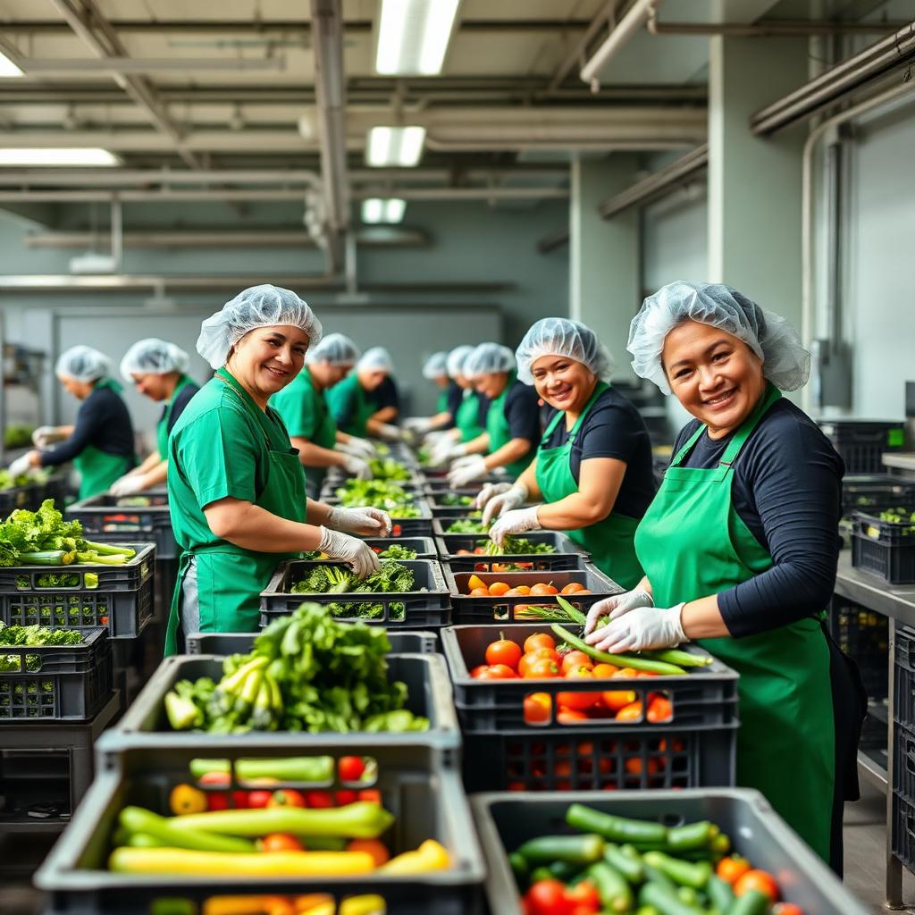 Eden Foods team packing fresh produce at a Canadian food facility